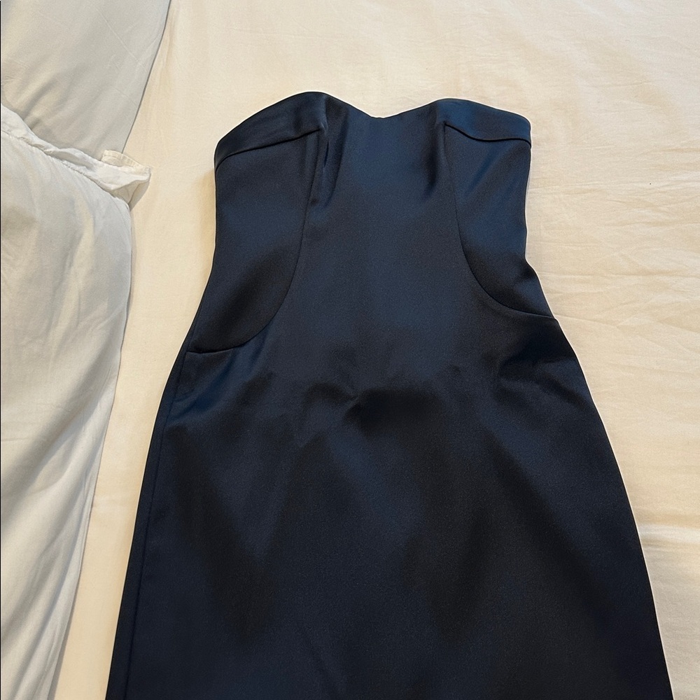 Zara satin effect strapless dress in blue size S 1758/622/407 - Picture 2 of 3